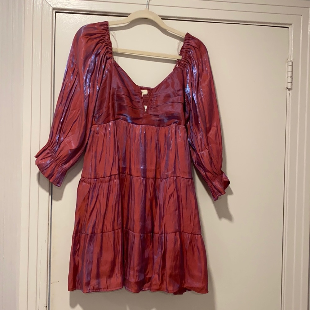 Iridescent square neck tiered dress